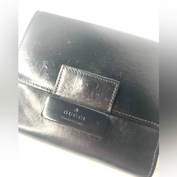 GUCCI VINTAGE GG LOGO PLATE LEATHER WALLET MEN BIFOLD BLACK - Picture 3 of 15